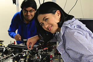 Photo of Dr Jacqui Romero from EQUS at The University of Queensland working on a quantum switch for use in quantum computing applications.