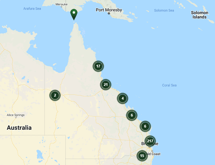 Map of Queensland showing distribution of research centres